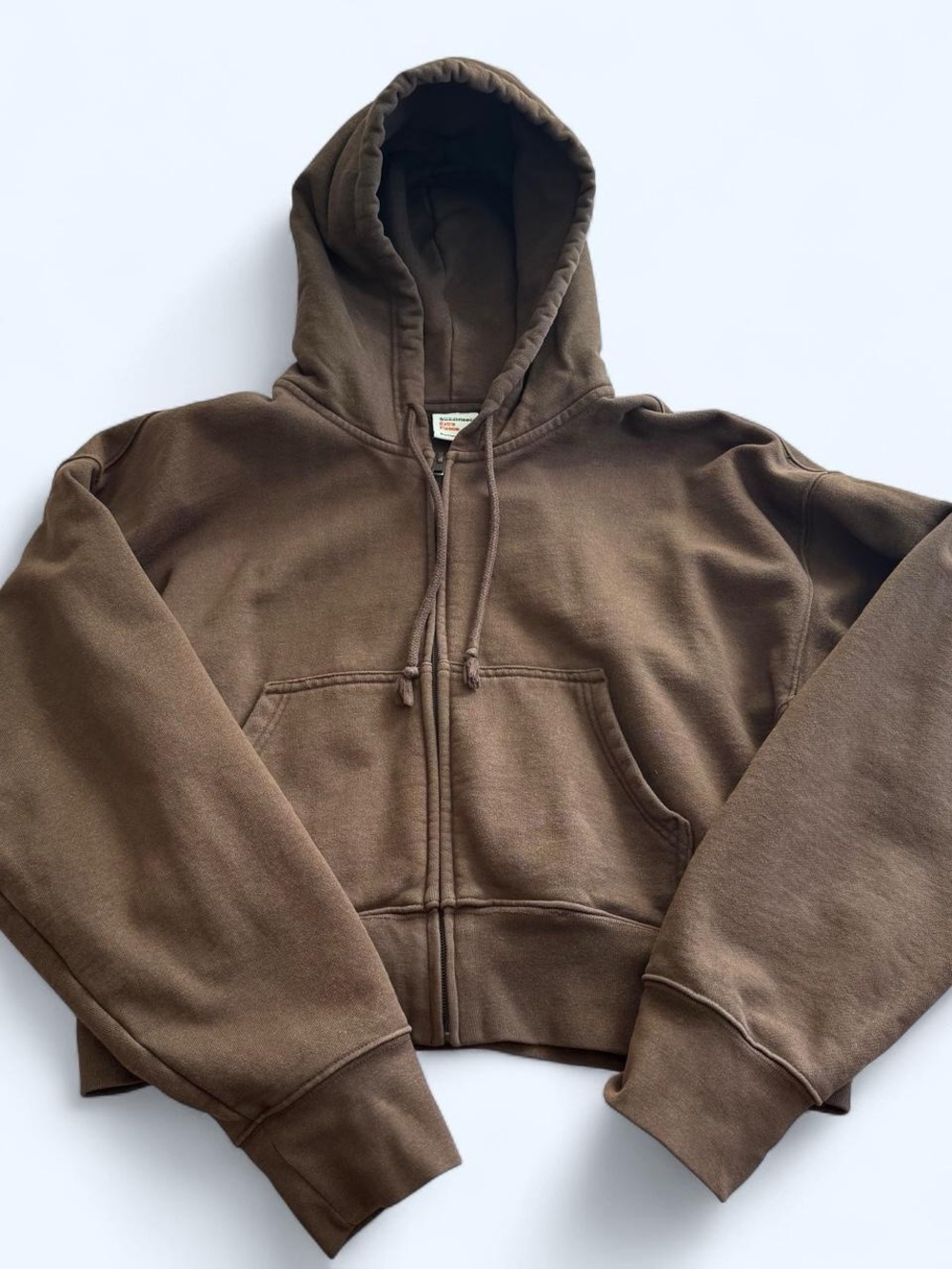aritzia tna sweat fleece extra fleece boyfriend fit zip up hoodie - brown
